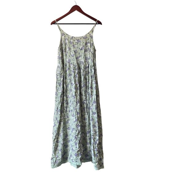 Vintage cotragecore floral midi dress sage green with pockets size medium - Picture 1 of 7
